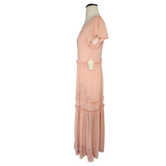 Altar'd State Embroidered Tiered Maxi Dress Womens Small Peach Coquette Boho NWT - Picture 2 of 9